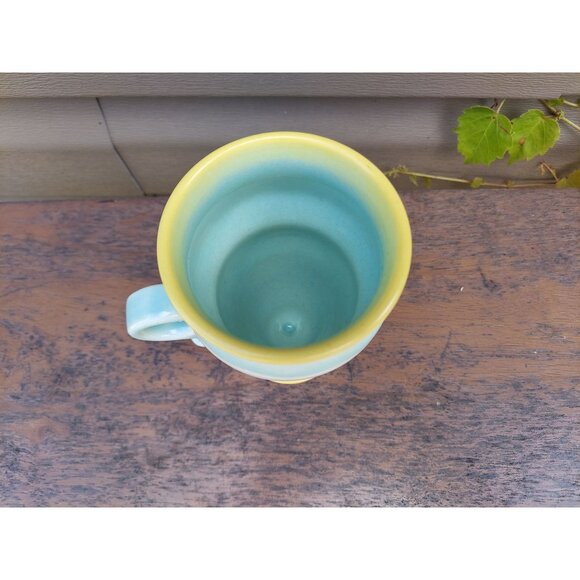 Eric Van Eimeren Pottery Footed Mug Green & White w/ Yellow Rim and Foot Helena, - Picture 3 of 4